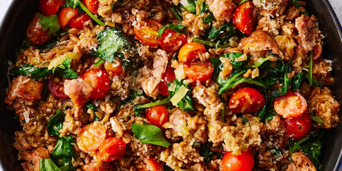 The best one-pot farro with chicken sausage and tomato recipe