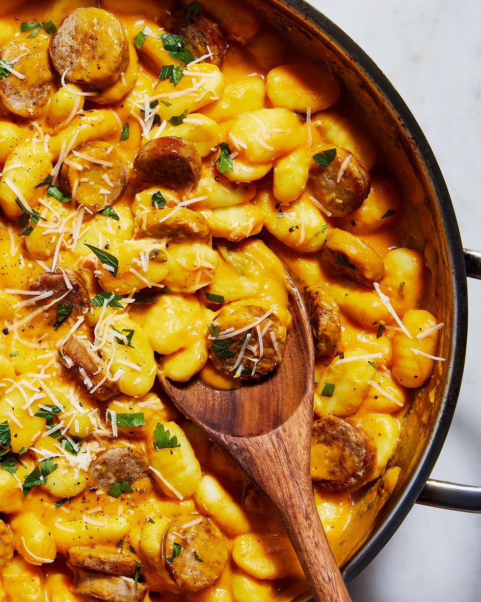 gnocchi with a creamy pumpkin sauce and italian sausage