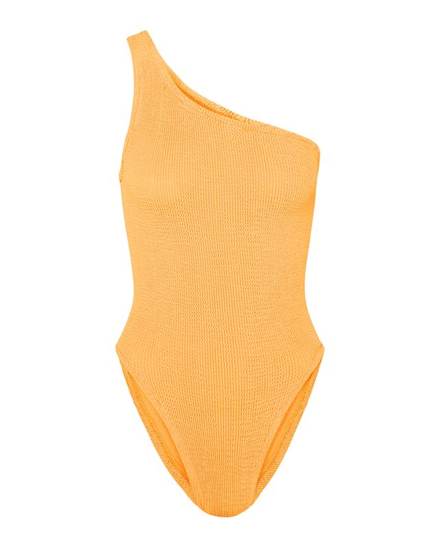hunza g nancy seersucker one shoulder swimsuit in yellow   £135