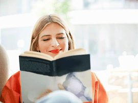 a woman reading a book