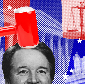 kavanaugh being bonked on the head with an inflatable hammer