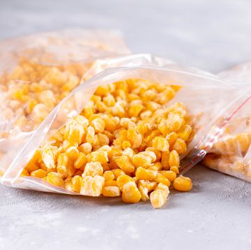 open bag of uncooked frozen corn