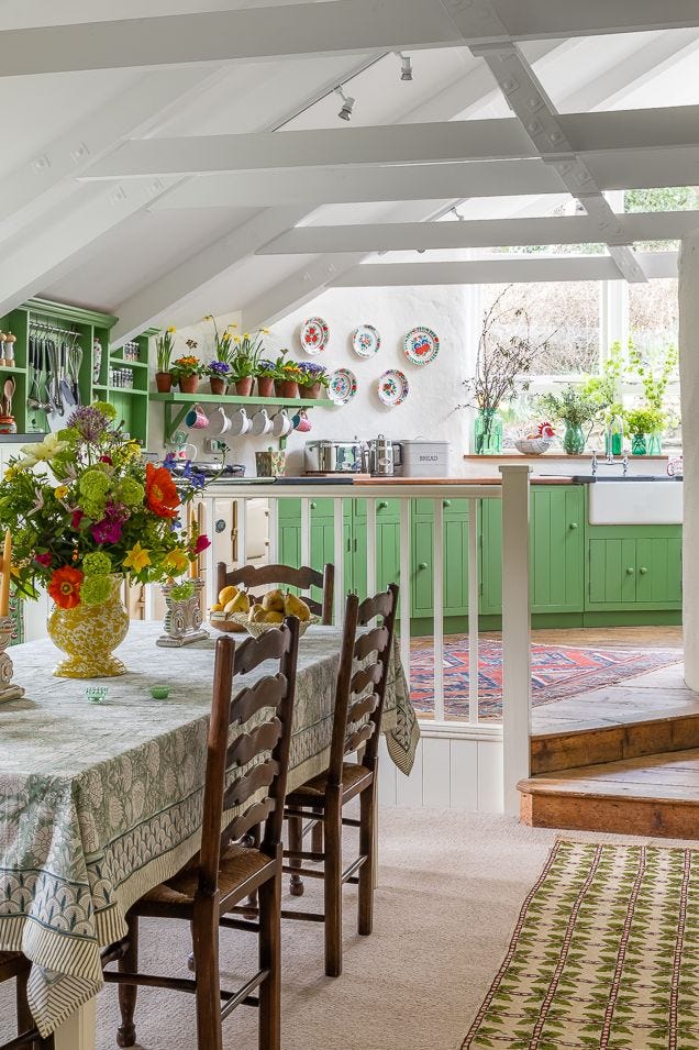 green painted open shelf