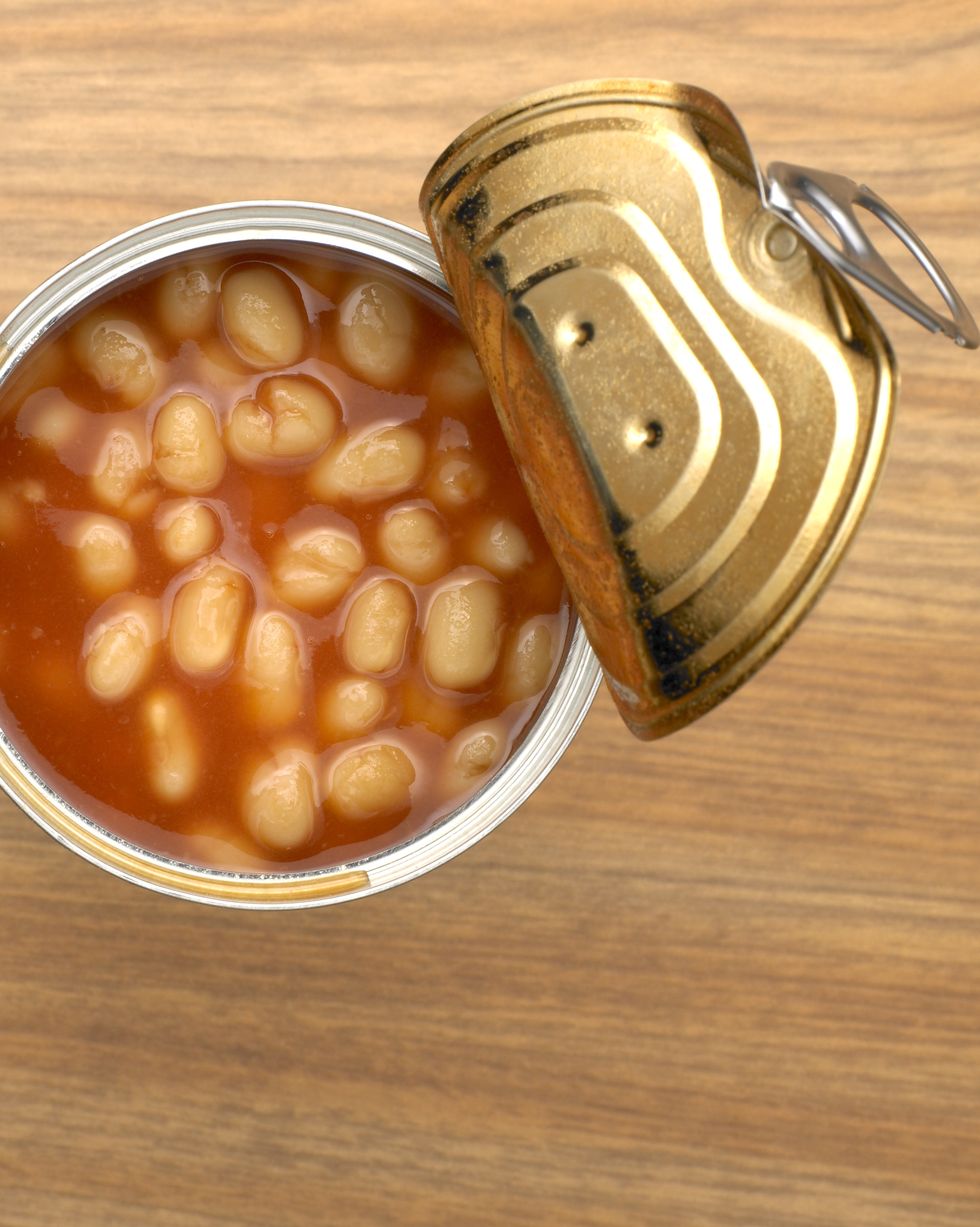 open tin of baked beans
