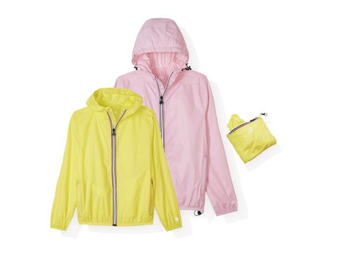 Clothing, Outerwear, Hood, Raincoat, Yellow, Jacket, Sleeve, Pink, Windbreaker, Hoodie, 