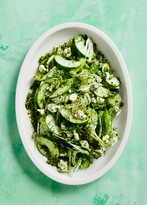 apple fennel salad with goat cheese and pistachio pesto