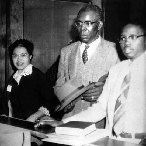 rosa parks, left, who was fined $10 and court costs for violating montgomery's segregation ordinance for city buses, makes bond for appeal to circuit court, dec 5, 1955  signing the bond were ed nixon, center, former state president of the naacp, and attorney fred gray  gray hinted that the ordinance requiring segregation will be attacked as unconstitutional  ap photo