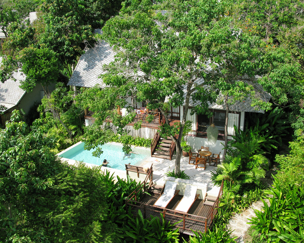 tropical villa with a pool surrounded by lush greenery tropical villa with a pool surrounded by lush greenery