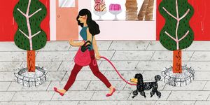 illustration of woman walking dog