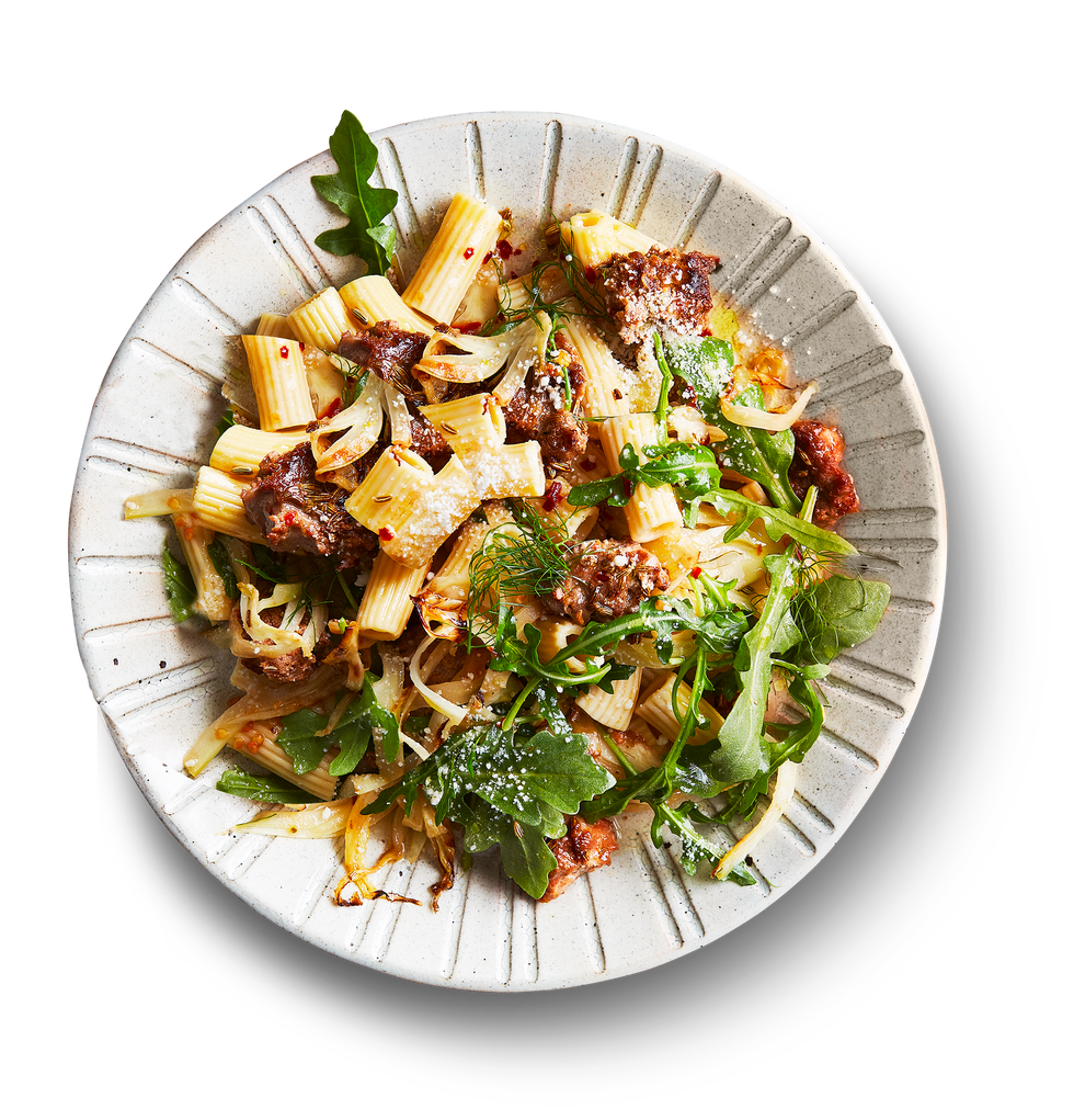 homemade turkey sausage, fennel, and arugula