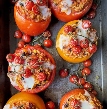 arborio stuffed tomatoes with olives and herbs