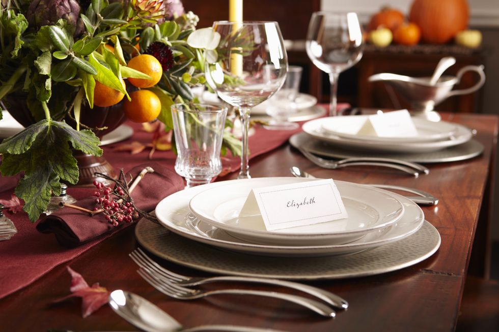 table setting with name cards holiday dinner dinner party