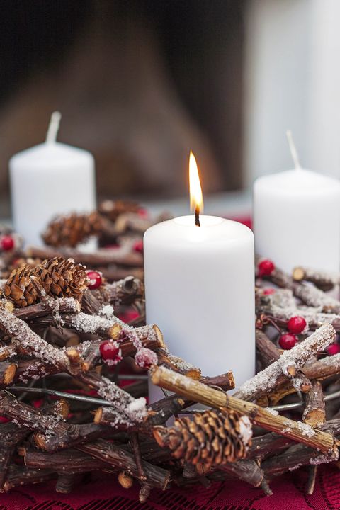 Candle, Lighting, Candle holder, Interior design, Branch, Pine, Christmas eve, Christmas, Table, Christmas decoration, 