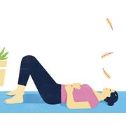 illustration, woman relaxing on yoga mat practicing deep breathing exercise