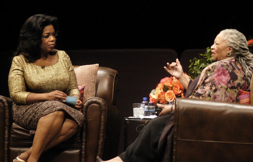 Oprah Winfrey and Toni Morrison attend the Carl Sandburg literary awards dinner at the University of Illinois at Chicago Forum on October 20, 2010 in Chicago, Illinois