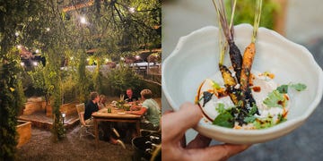 restaurant interior and a dish