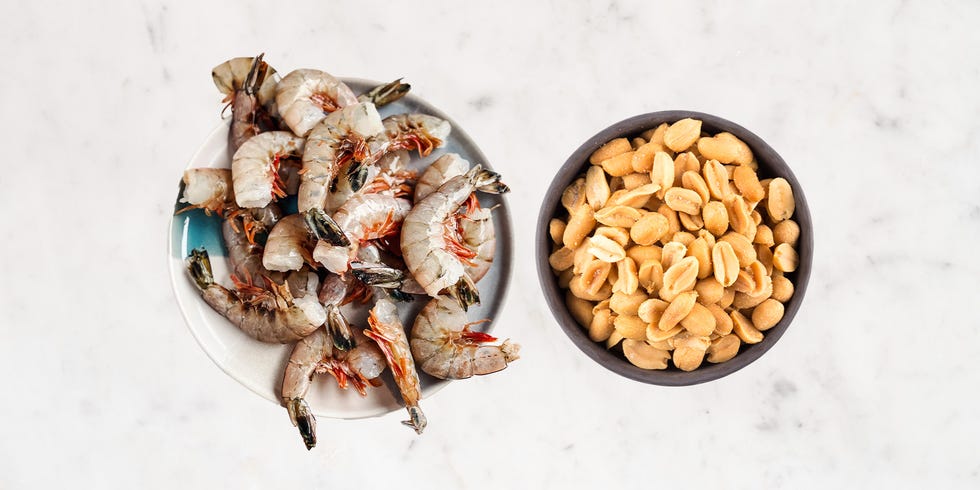 a bowl of seafood and a bowl of nuts