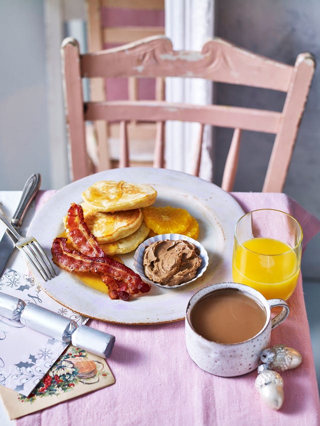 brunch recipes orange pancakes with bacon and cinnamon butter