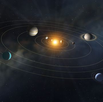 illustration of our solar system, with light emanating from the sun
