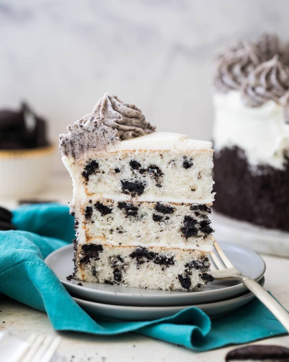 oreo layer cake slice on plate