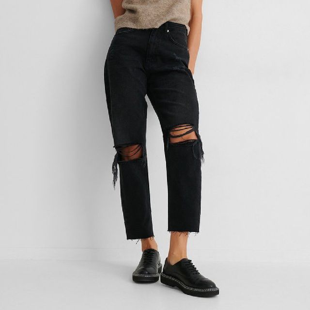 organisch jeans met hoge taille en gescheurde knieën