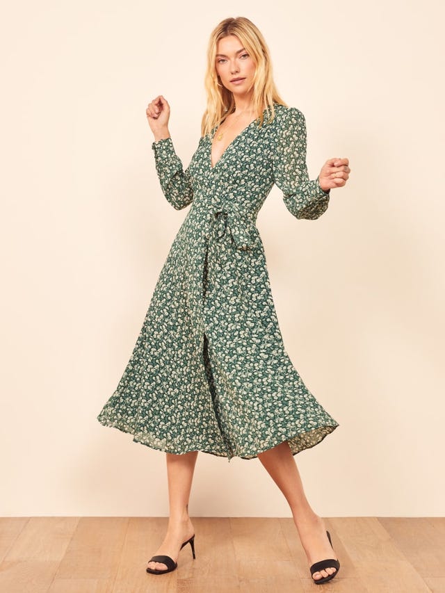Clothing, Dress, Green, Day dress, Sleeve, Pattern, Fashion, Outerwear, Pattern, Fashion model, 
