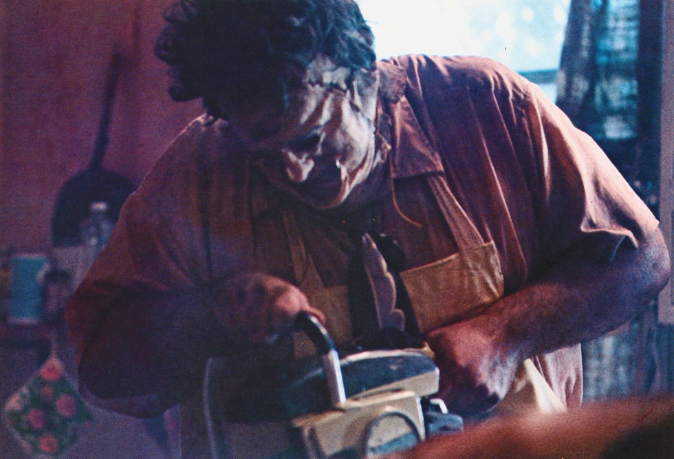 the texas chainsaw massacre, lobbycard, gunnar hansen, 1974 photo by lmpc via getty images