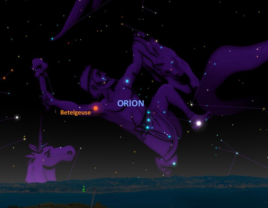 De rode reus Betelgeuse markeert de schouder van het vermaarde sterrenbeeld Orion de Jager