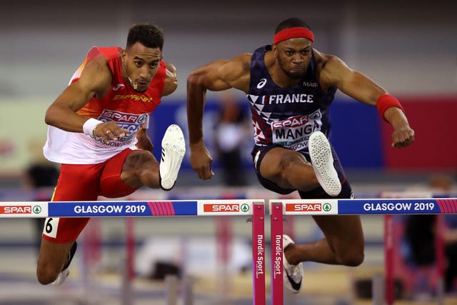 Orlando Ortega durante la final europea de los 60m. vallas en Glasgow