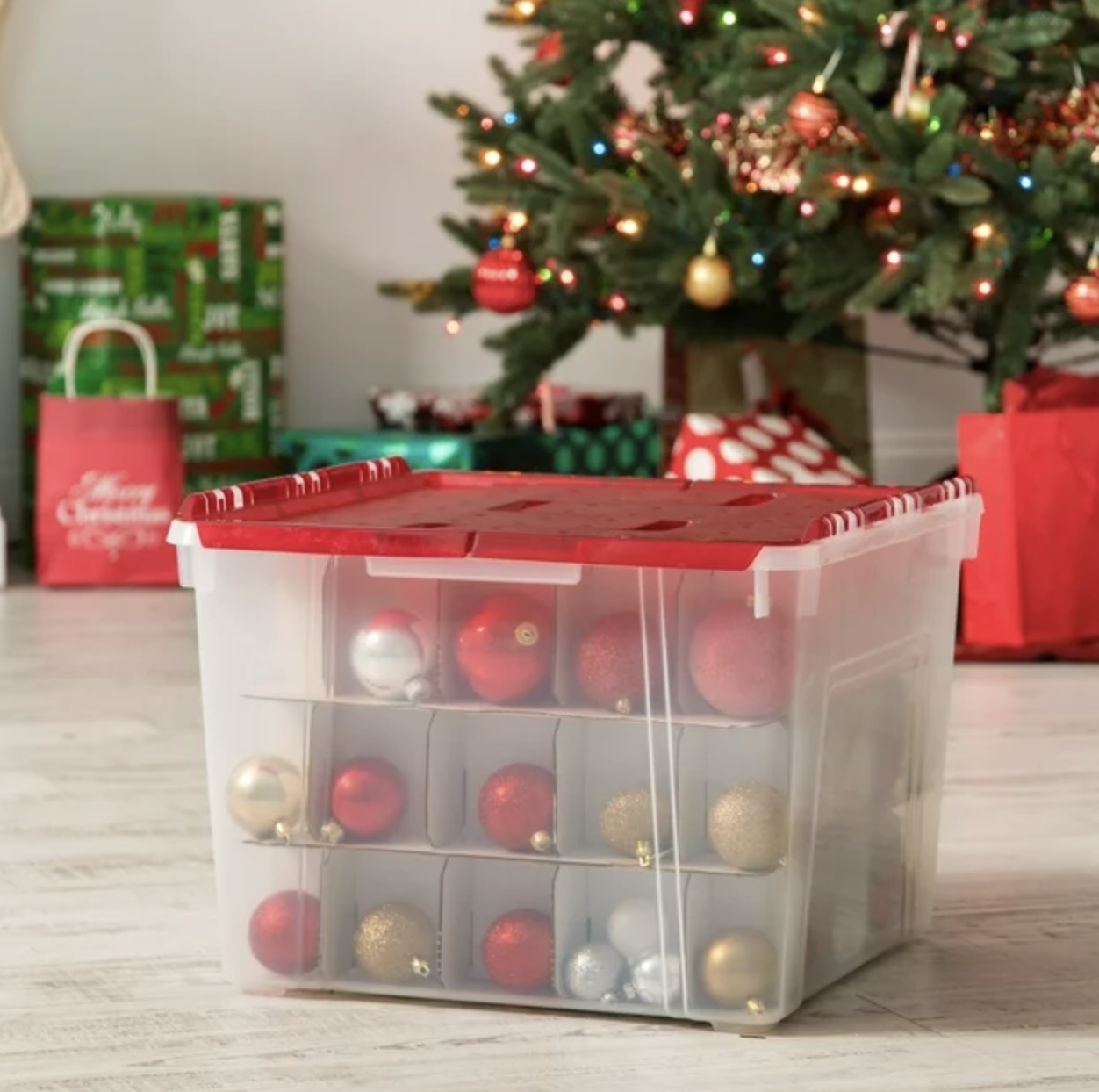 Large Christmas Ornament Storage Box,4 Tier Holds Up to 128 Holiday  Ornaments 3-Inch, Xmas Decorations Accessories Bag with Dual Zipper  Closure,Made