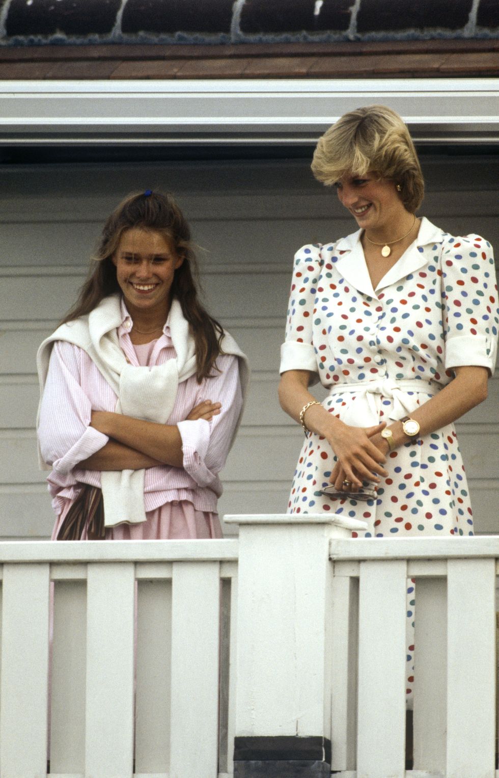 windsor   july 24 diana, princess of wales with lady sarah armstrong jones at guards polo club in windsor on july 24, 1983 photo by david levensongetty images