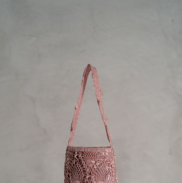 a pink and white bag