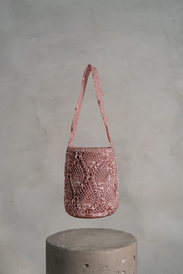 a pink and white bag