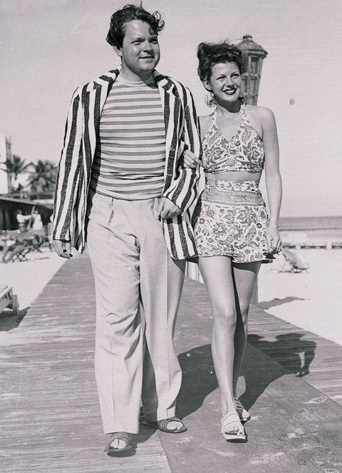Orson Welles with Rita Hayworth Strolling Along Boardwalk