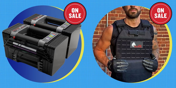 adjustable dumbbells and a tactical vest on sale