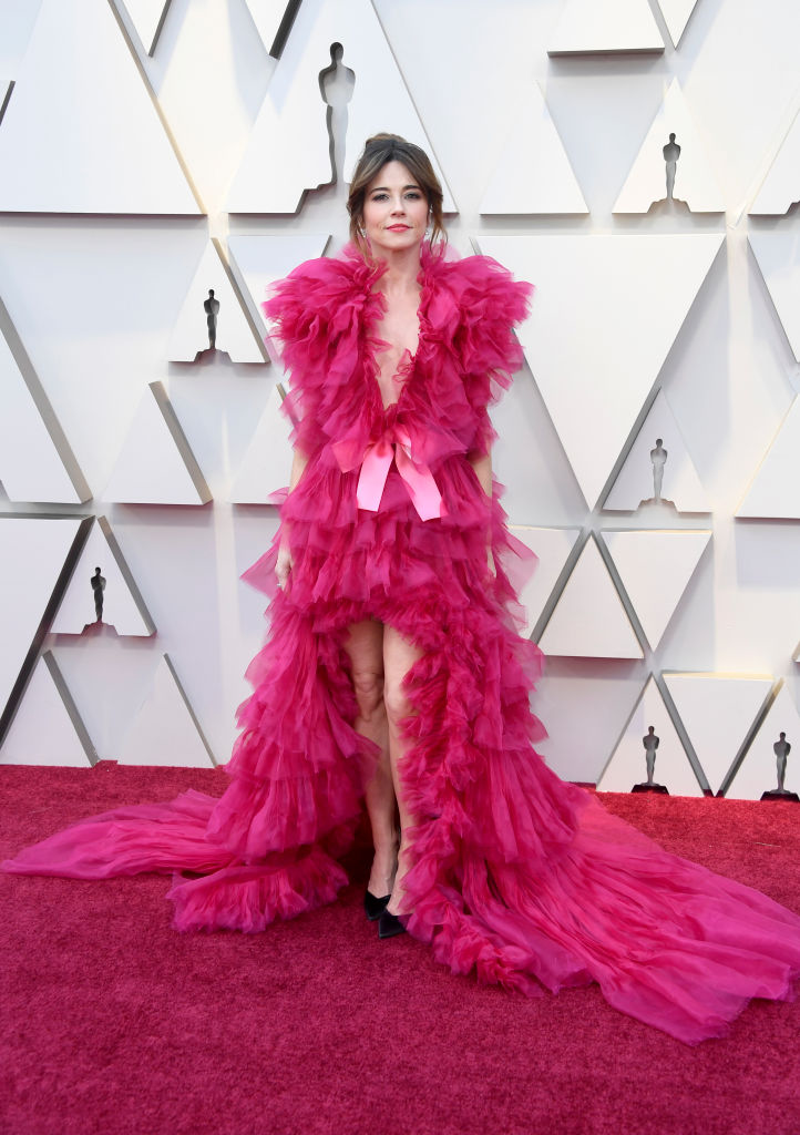 Magenta, Pink, Dress, Purple, Fashion, Costume, Costume design, Gown, Fur, Natural material, 