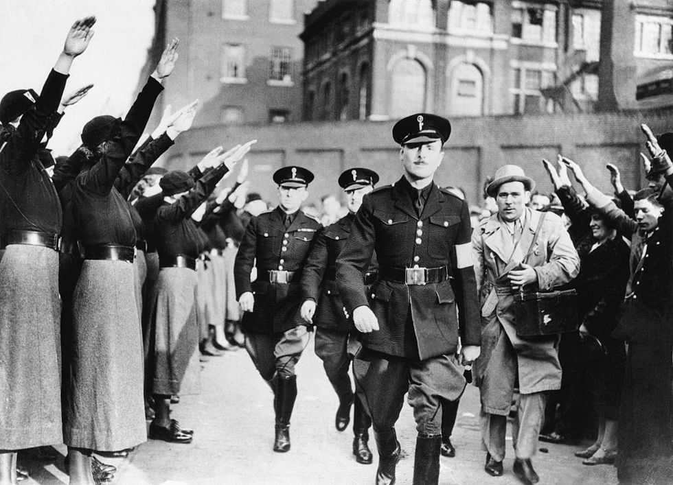 Crowd Saluting Fascist Party Leader Sir Oswald Mosley