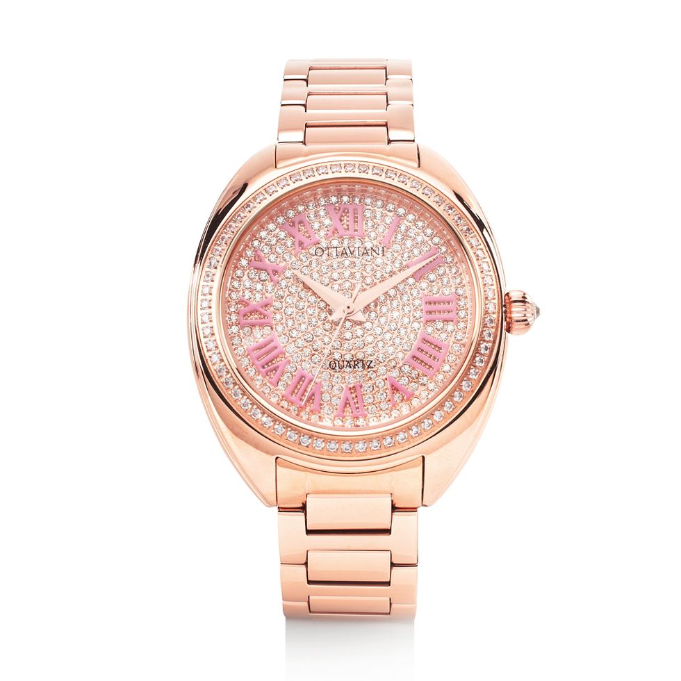Watch, Analog watch, Watch accessory, Fashion accessory, Strap, Jewellery, Product, Pink, Brand, Material property, 
