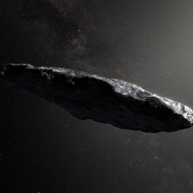 An illustration of ‘Oumuamua, the first object we’ve ever seen pass through our own solar system that has interstellar origins.
