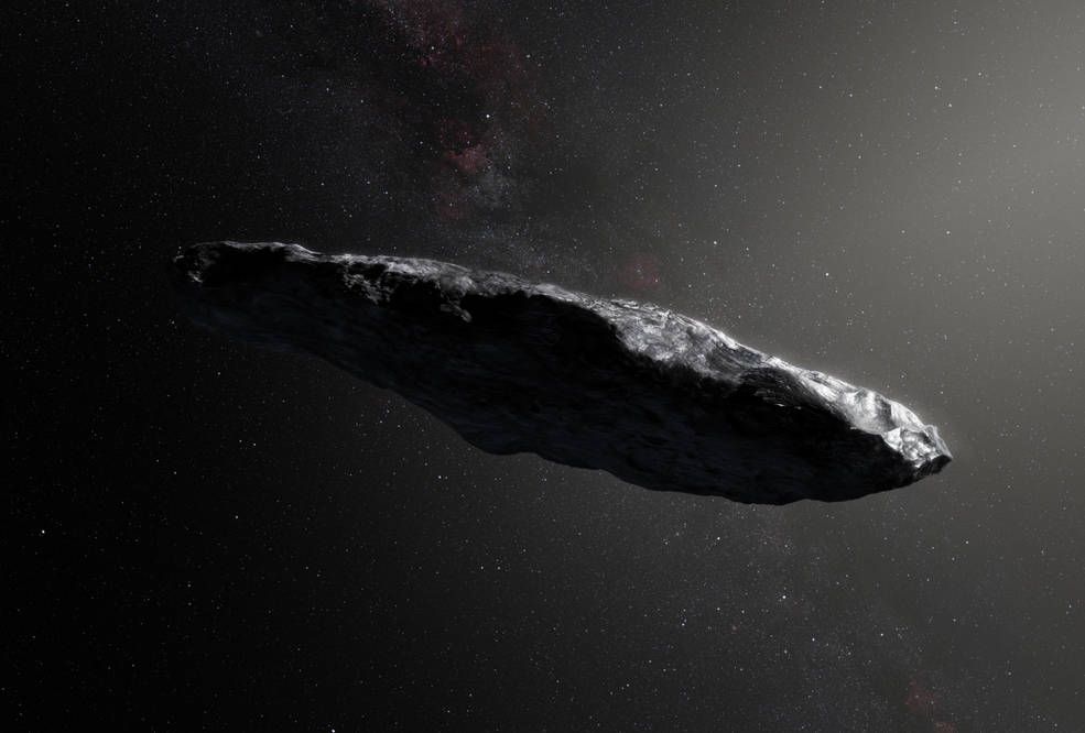 An illustration of ‘Oumuamua, the first object we’ve ever seen pass through our own solar system that has interstellar origins.