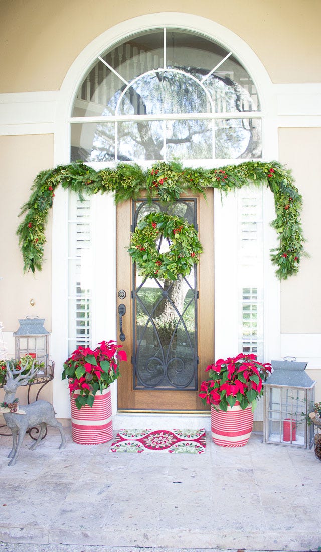 christmas front porch poinsettias