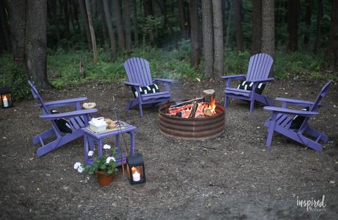 outdoor fire pit ideas painted adirodack chairs