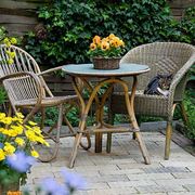 patio with wicker chairs and plants