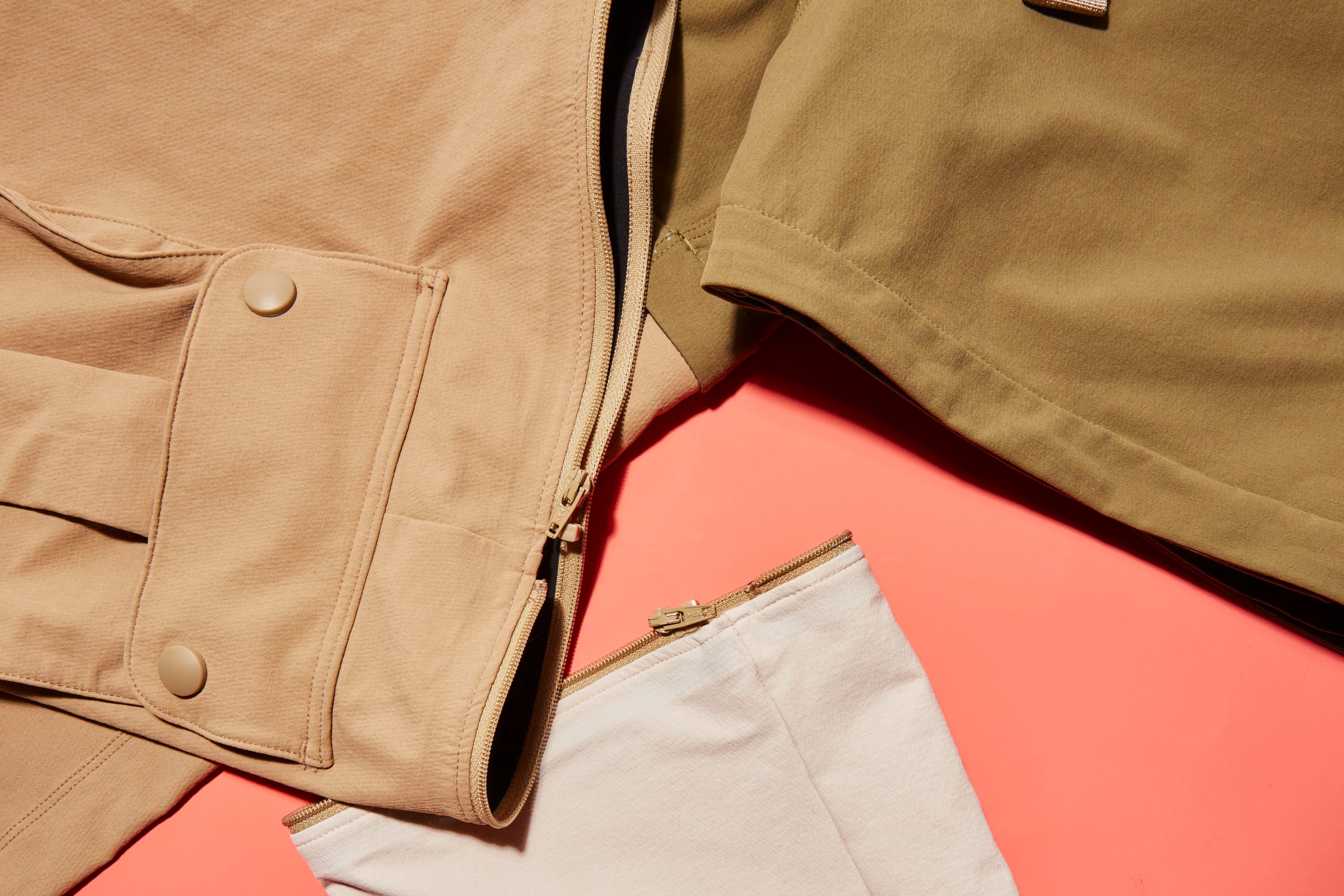 Clothing, Khaki, Beige, Jacket, Outerwear, Pocket, Sleeve, Trousers, Coat, Cargo pants, 
