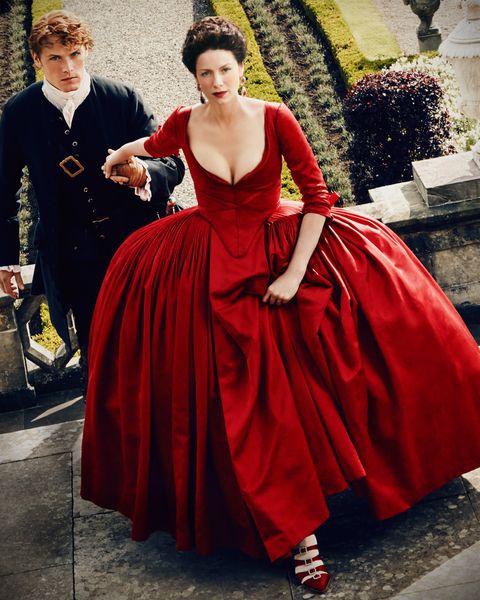 Clothing, Gown, Dress, Red, Fashion, Formal wear, Victorian fashion, A-line, Haute couture, Strapless dress, 