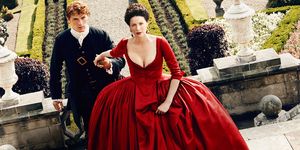 Dress, Gown, Clothing, Red, Fashion, Victorian fashion, Formal wear, Shoulder, A-line, Haute couture, 