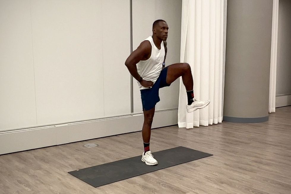 hip mobility exercises, over under hurdle walk