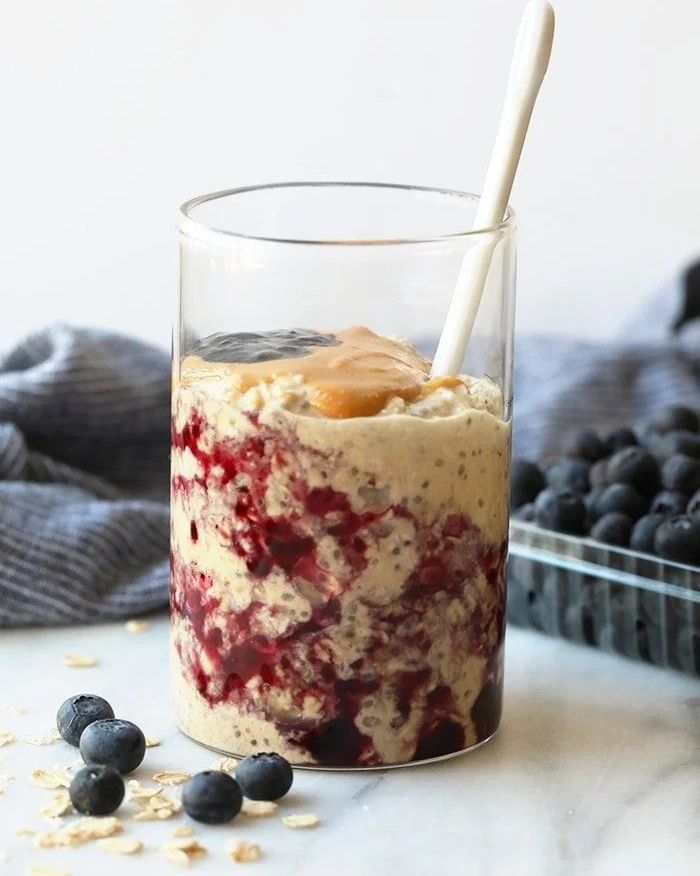 pb and j oats in glass cup