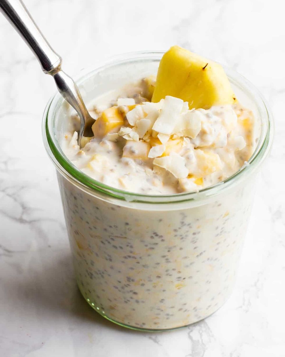 tropical overnight oats with pineapple