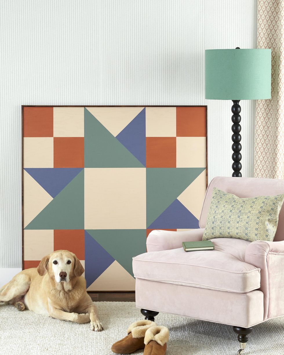 oversize quilt square painted on plywood wall art, diy